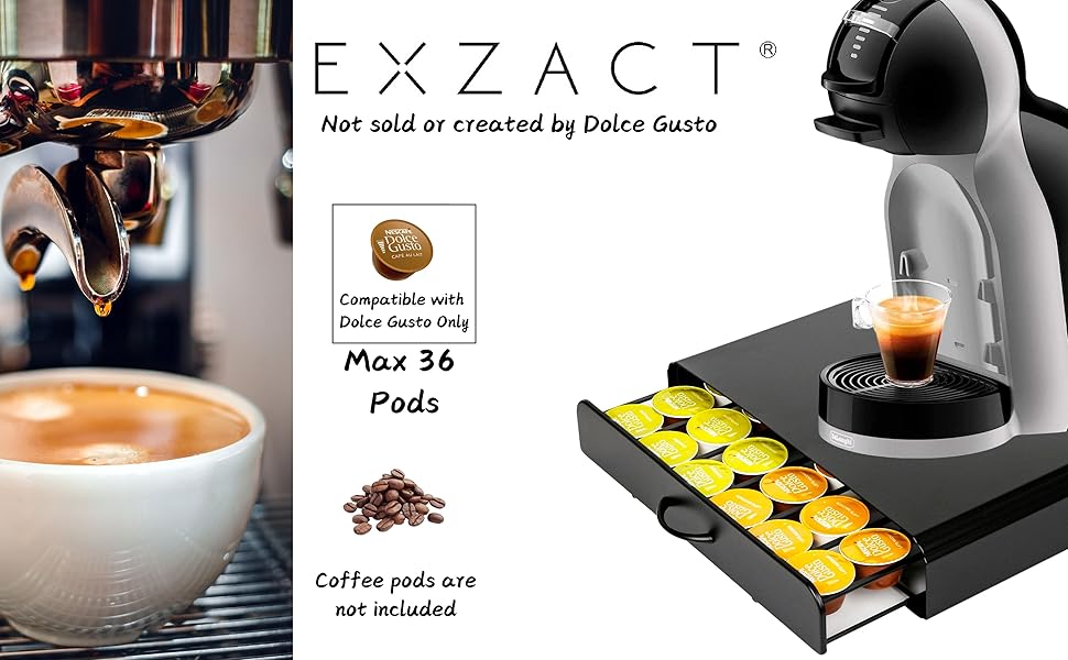 Тримач для капсул кави Exzact, сумісний з Dolce Gusto (32 капсули) – стійка для капсул кави Dolce Gusto, диспенсер/стійка/тримач капсул – 360° обертання та протиковзаюча поверхня (Dolce Gusto x 36)
