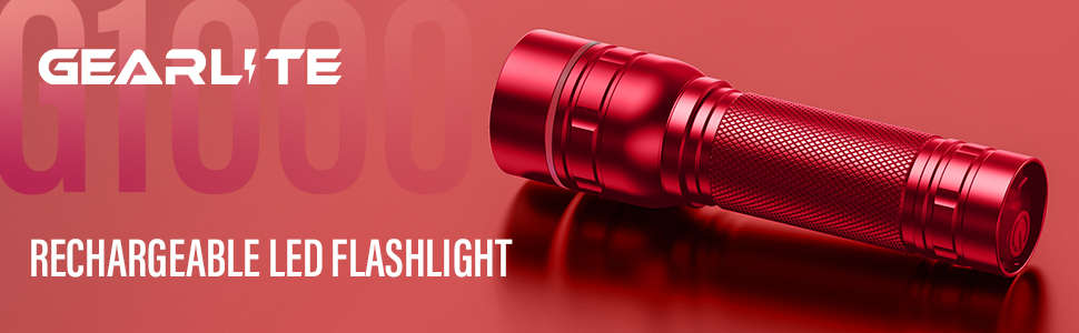 LED ліхтарик Gearlite: надпотужний, перезаряджається, 1000 люмен, 3 режими, Zoom, IP65, для кемпінгу та активного відпочинку