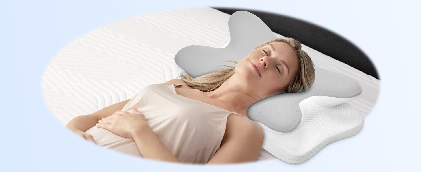 Подушка для шиї Ehomfory з Memory Foam, ергономічна для сну на боці, спині та животі, 67x37x9/12 см (Срібляста)