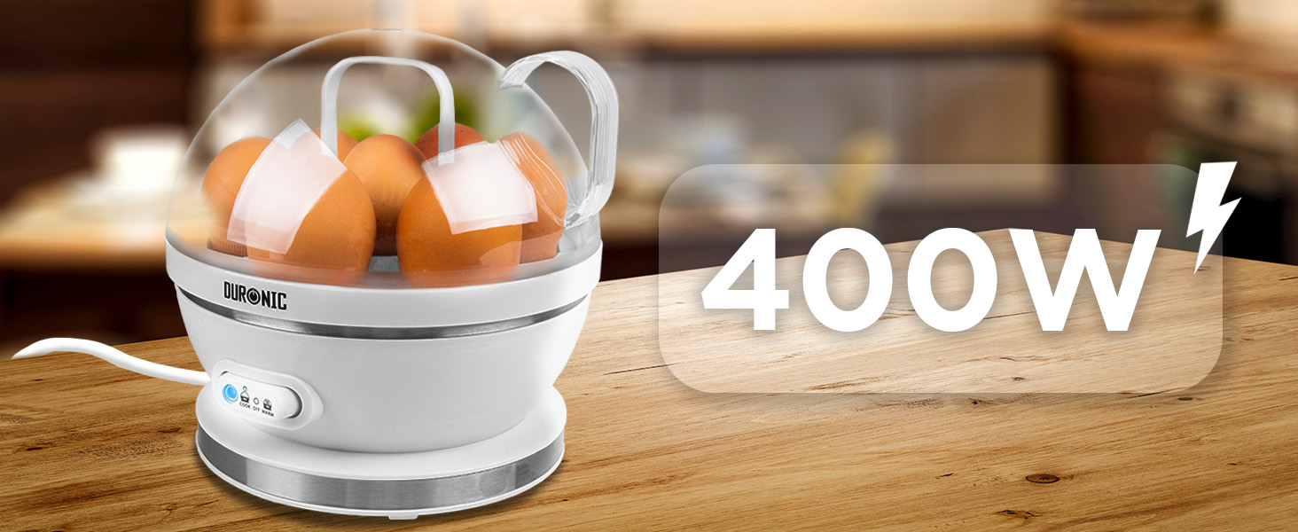 Електричний яйцеварка Duronic EB27 WE для 1-7 яєць з регулюванням ступеня готовності, таймером та захистом від перегріву, з мірним стаканчиком та знімачем яєць