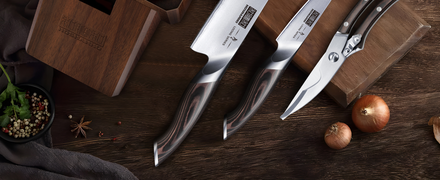 8-Piece Stainless Steel Knife Set with Wooden Block - Professional Chef's Kitchen Knife Set