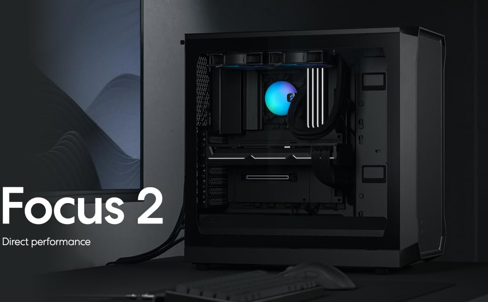 Корпус для ПК Fractal Design Focus 2 Black з темним склом та сітчастою передньою панеллю. В комплекті 2 вентилятори 140 мм. ATX