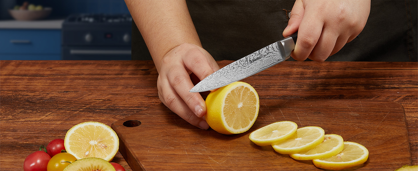 D.Perlla Self-Sharpening Knife Block Set - 14 Piece Stainless Steel Knife Set with Plastic Handle & Wood Block - Professional Kitchen Knife Set