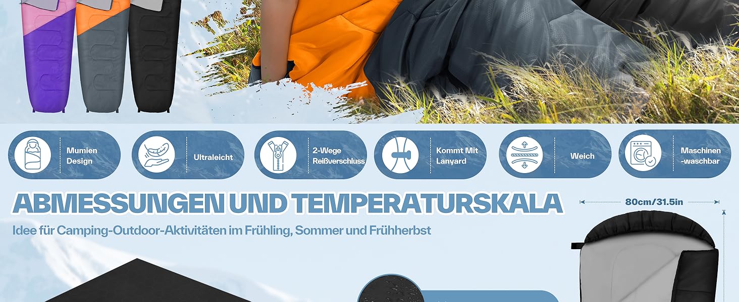 Сплячий мішок Sportneer - компактний та ультралегкий (950г/1500г) - спальний мішок типу 'кокон' для кемпінгу та відпочинку на природі. Підходить для чоловіків, жінок та дорослих (Чорний, літній). 3-4 сезони