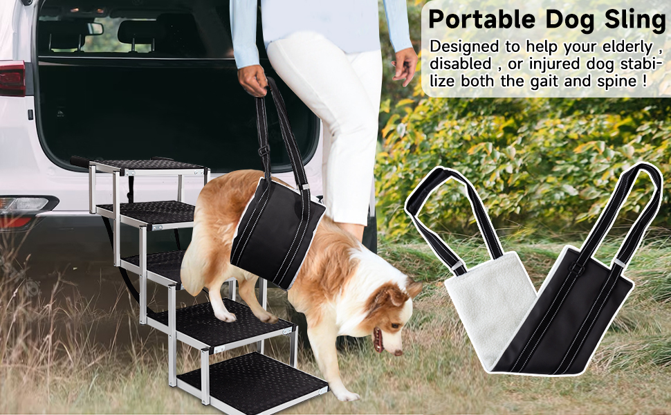 Foldable Dog Ramp for Cars - 5 Step Pet Stairs for Small, Medium, Large Dogs - Up to 70kg Capacity