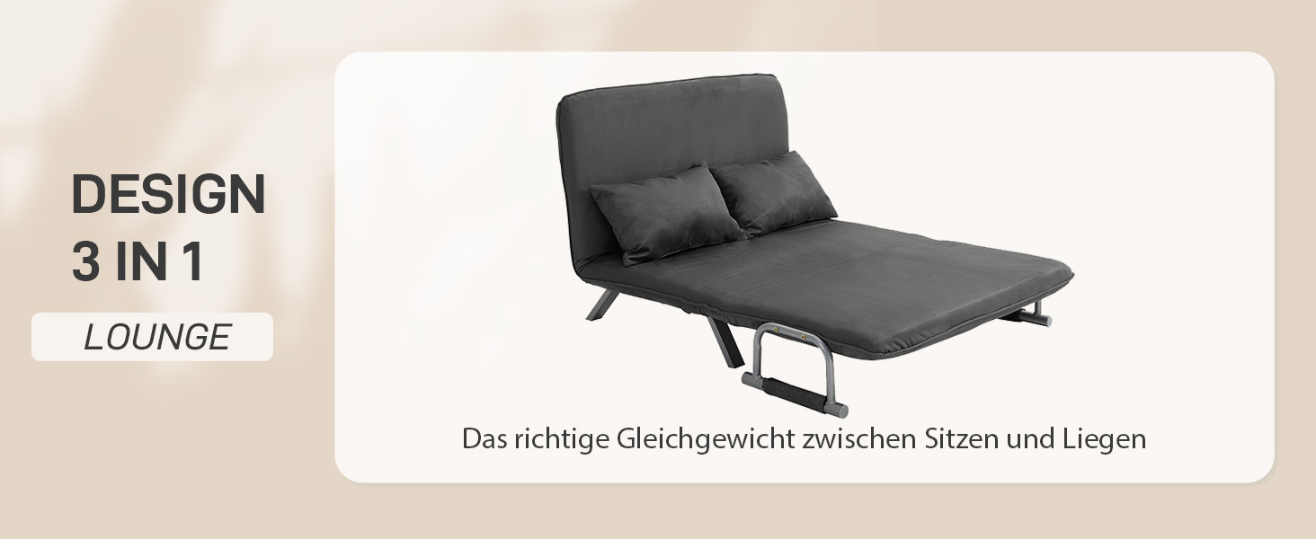 HOMCOM Convertible Sofa Bed with Adjustable Backrest, Throw Pillows, and Sleep Function
