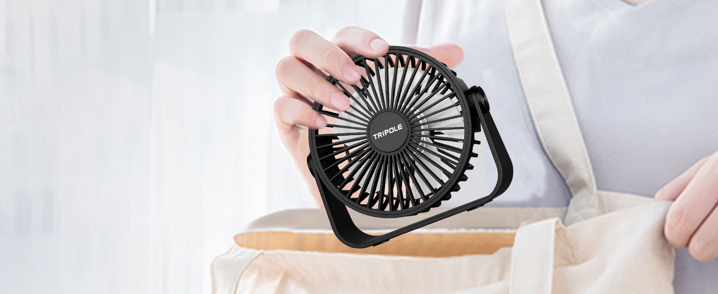 USB Настільний вентилятор TriPole: 3 швидкості, регульований, потужний, 360° обертання, кабель 1,5 м, чорний