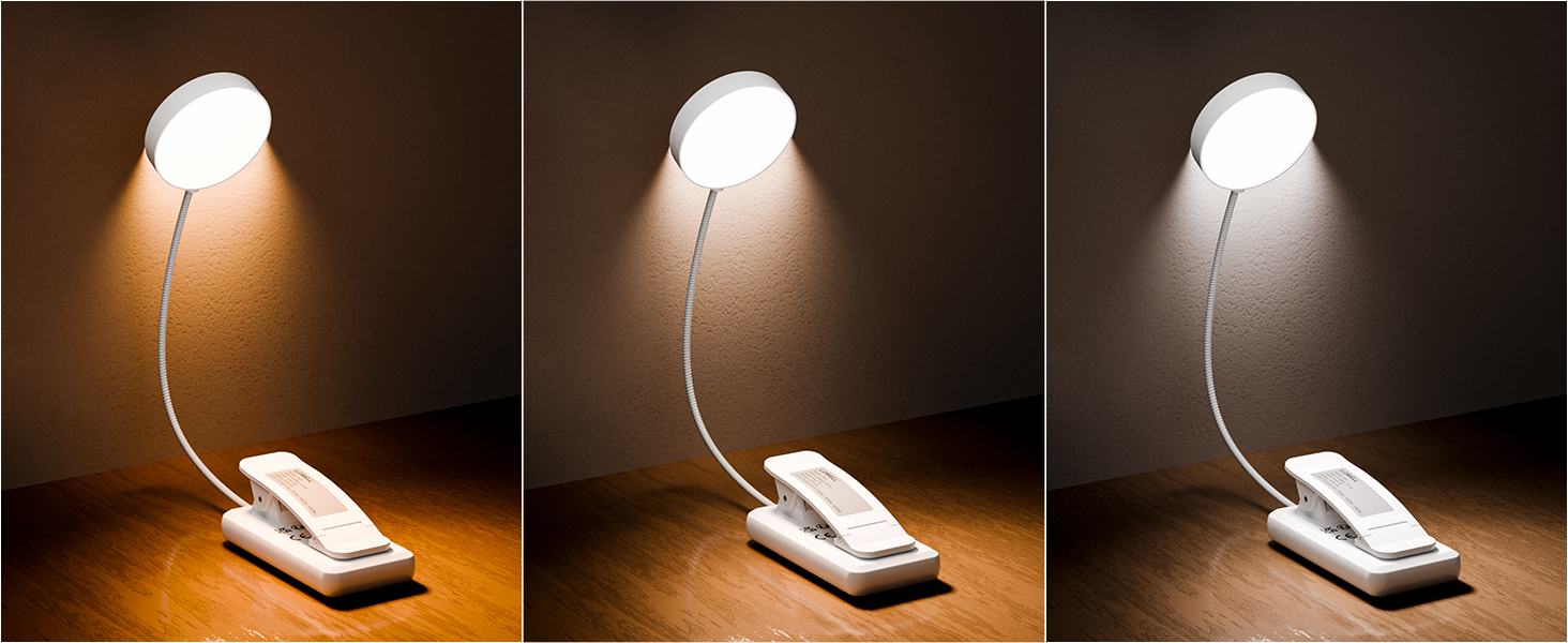 Ліхтарик для читання LQWELL на шию, LED, 3 кольори/яскравості, гнучкий, акумуляторний, для читання, рукоділля (чорний, комплект 3 шт)