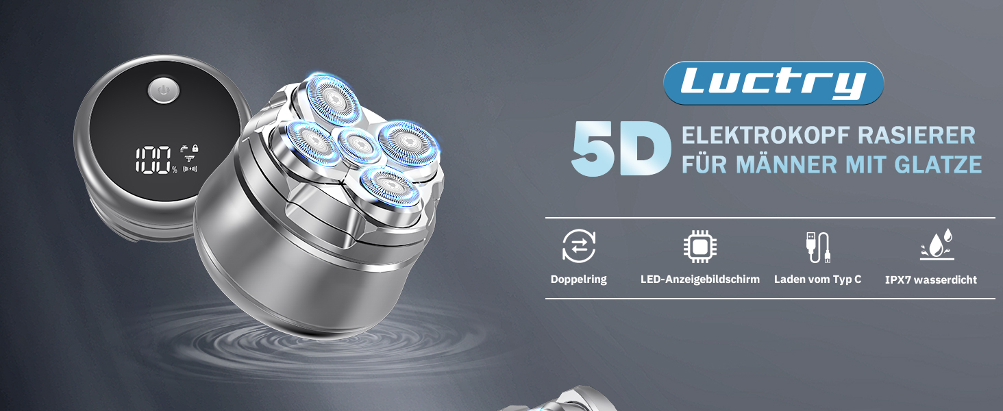 Електричний бритва для гоління голови Luctry 5D, водонепроникний, для чоловіків (срібний)