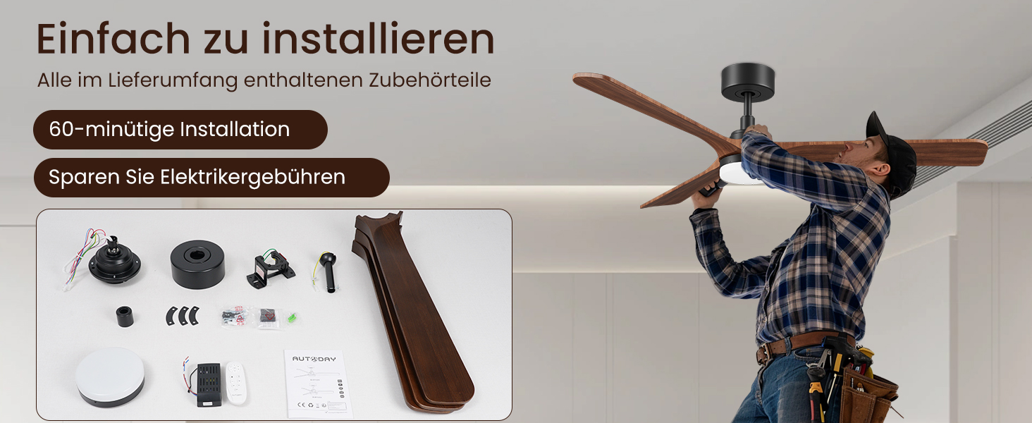 Стеляний вентилятор з дерева з підсвічуванням, 90 см, тихий DC-двигун, 6 швидкостей, пульт з пам'яттю, таймер, 24W LED, регулювання яскравості