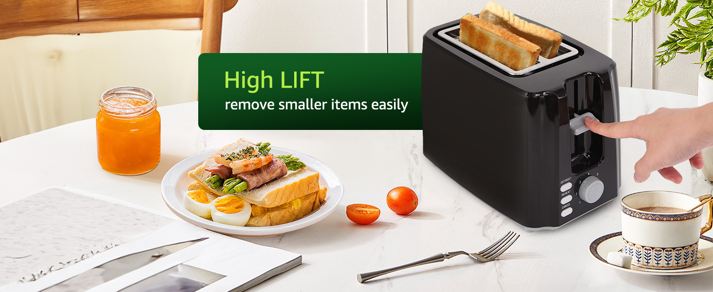 Тостер Aigostar 750W з 7 рівнями підсмажування, функціями розморожування та підігріву, 2 слоти для тостів, чорний