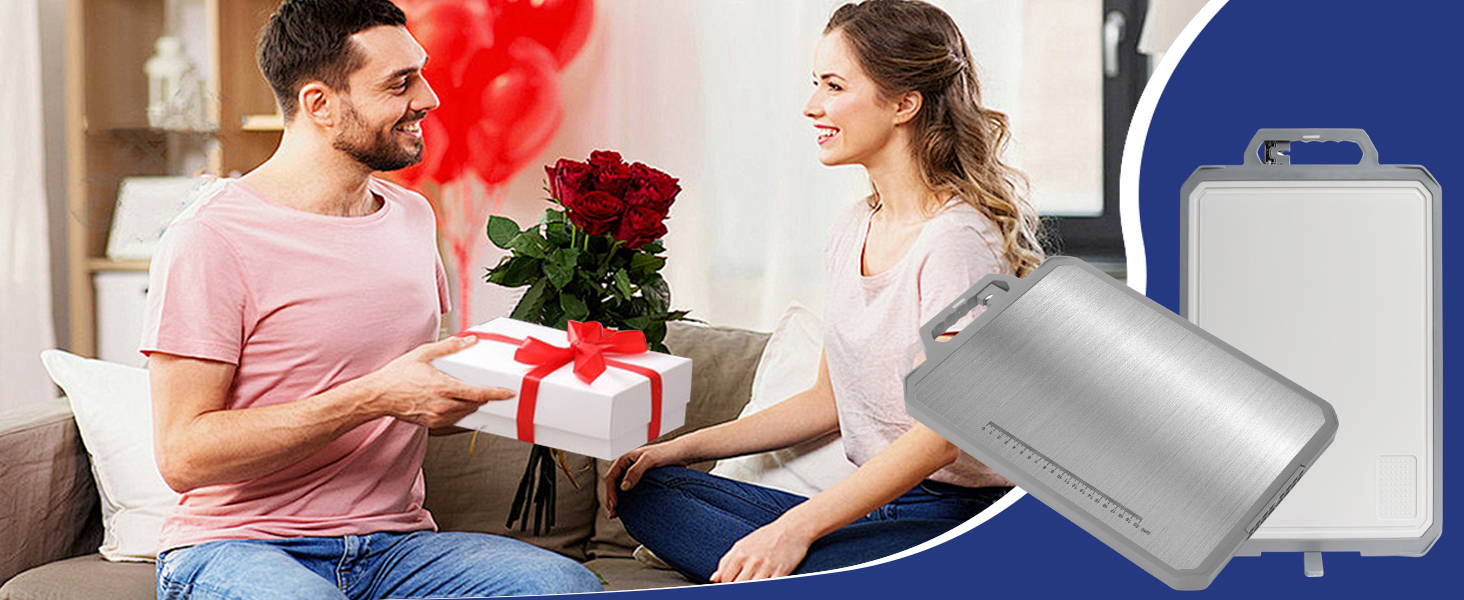 Ніжне нарізне дошка XIAPIA з нержавіючої сталі 304 та пластику з точилкою для ножів, 44x30x2,6 см, велика кухонна дошка з антибактеріальним покриттям, без BPA, з вбудованим ручкою та лінійкою, сіра