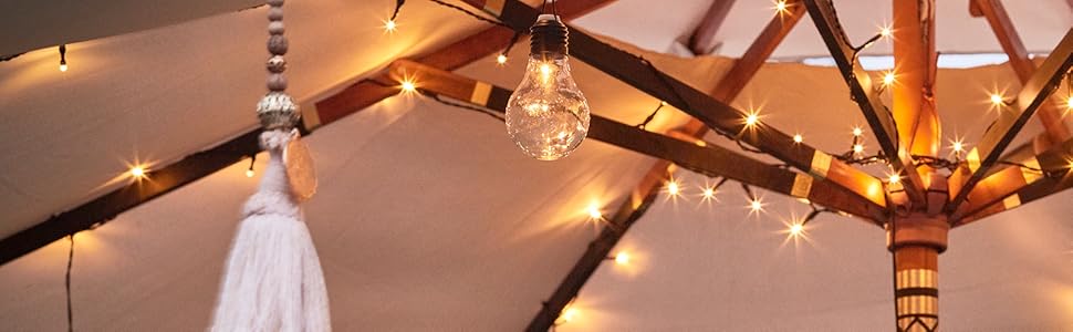 Світлодіодна гірлянда Lights4fun для парасолі та балкона, тепле біле світло, з таймером, на батарейках, для освітлення тераси, парасолі, ампельної парасолі