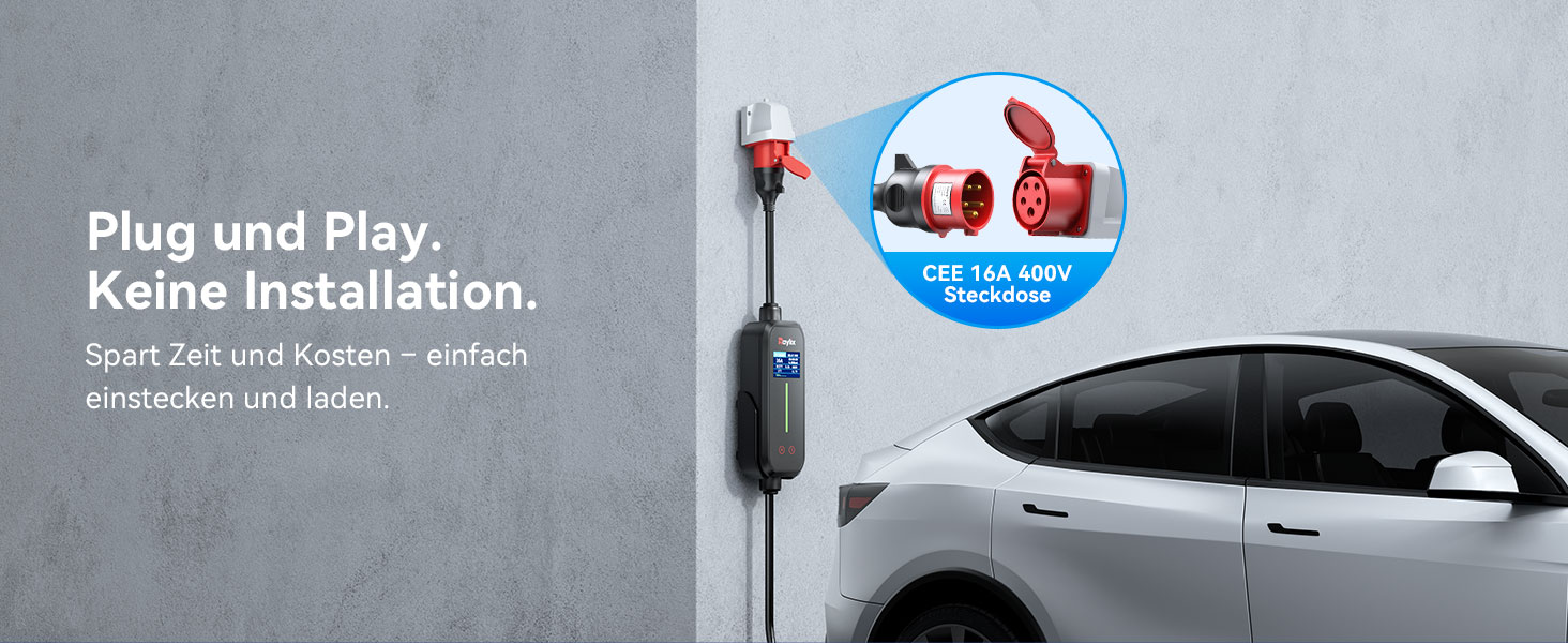 Raylix 2026 11kW Wallbox Typ 2 (7м, 8-16A, 3 фази) з лічильником, регулюванням струму та таймером + CEE 16A - Typ 2 кабель 7м