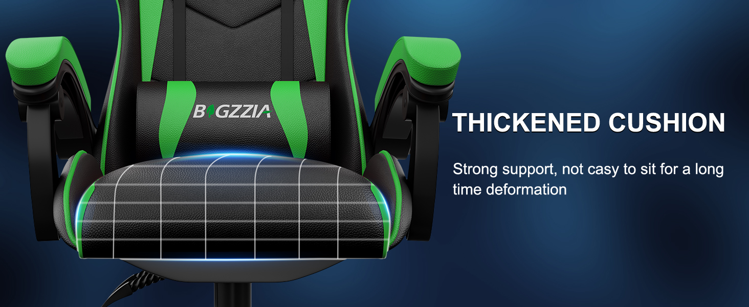 Геймерське крісло Bigzzia Ergonomisch з підтримкою попереку та голови, регульоване по висоті, для підлітків та дорослих (Зелене, Bluetooth)