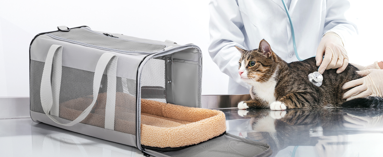 Транспортний бокс для котів та собак Petsfit - сірий, L+: 48,5x31x31 см, з м'яким килимком