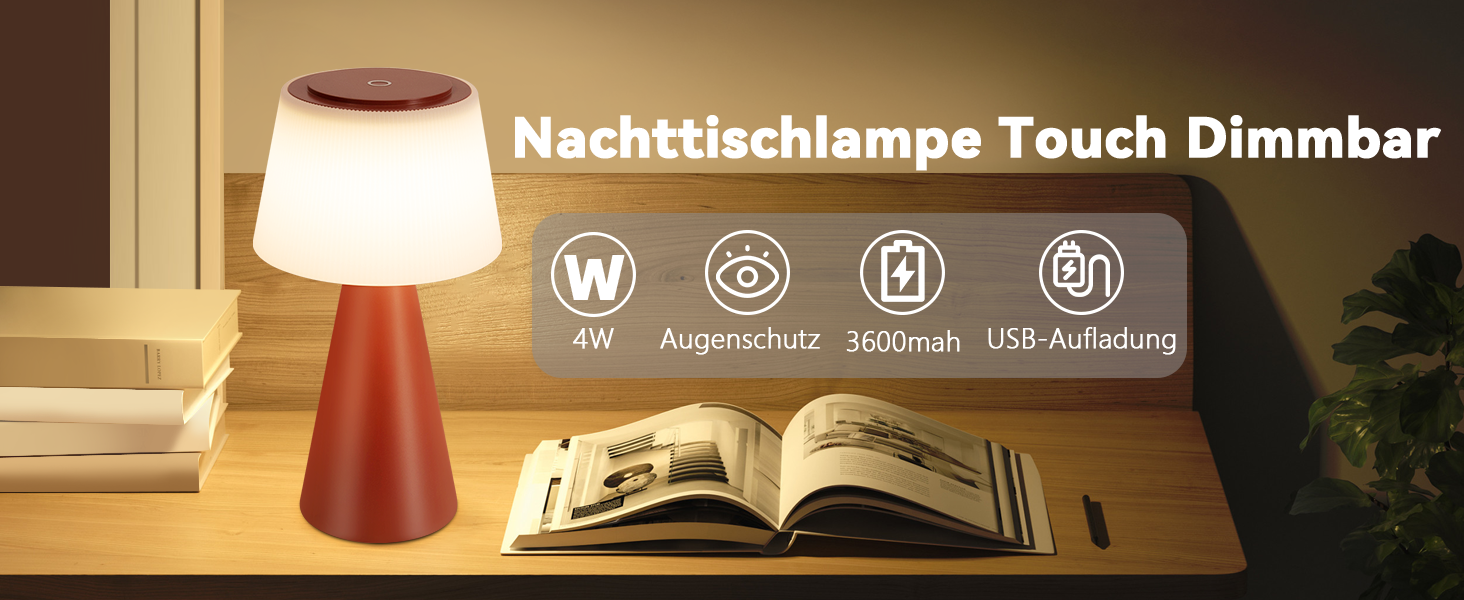 Настільна лампа акумуляторна LED червона 2 шт - бездротова, сенсорна, з USB зарядкою для спальні, вітальні, вулиці