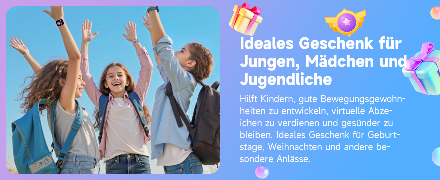 Смарт-годинник BIGGERFIVE для дітей з/без додатку, 1.8' фітнес-годинник, крокомір, пульсометр 24/7, будильник, водонепроникність 30м, монітор сну, пазли-ігри, 100+ циферблати для дівчаток, хлопчиків, підлітків 5–16, чорний