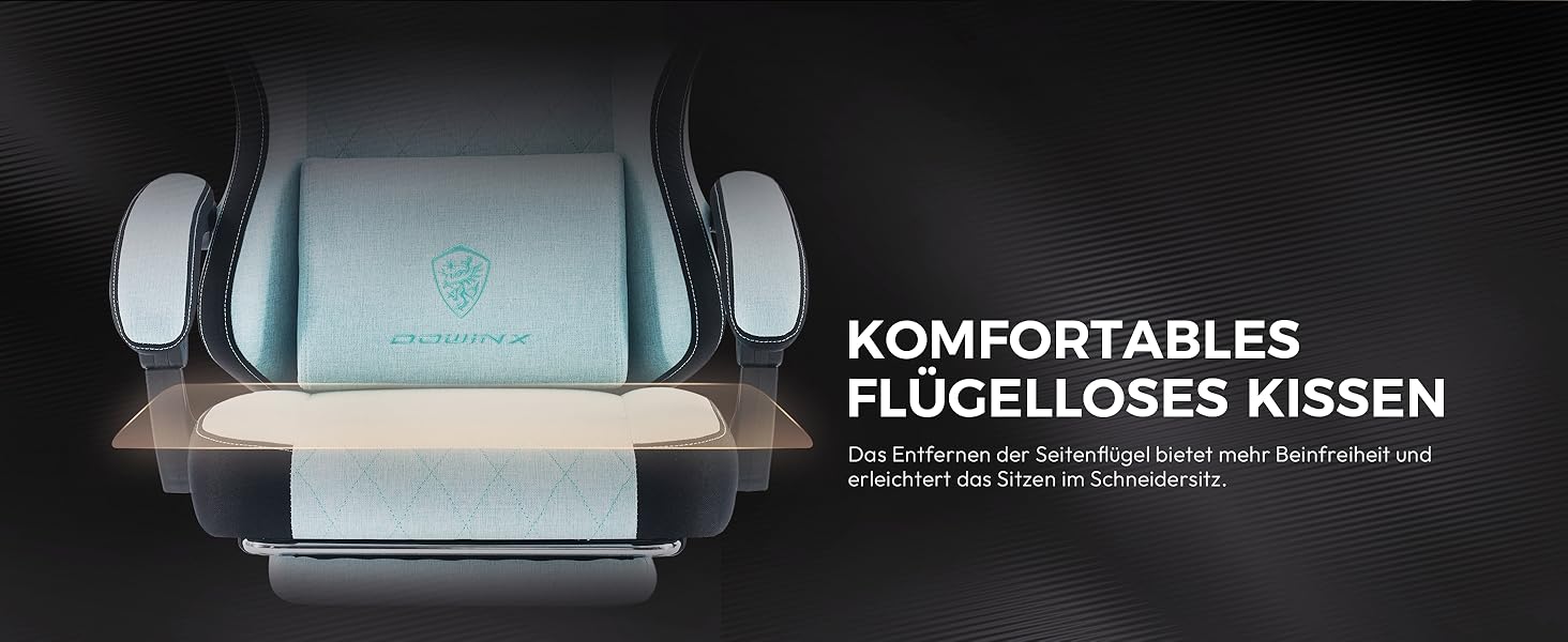 Ігровий крісло Dowinx з тканиною, пружинним сидінням та масажем попереку, з підніжкою для дорослих. Ергономічне, велике та високе крісло для офісу та ігор, до 135 кг, колір - аква