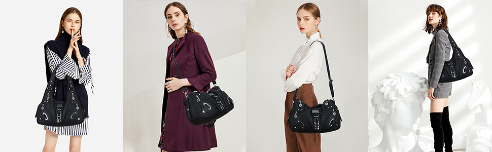 Сумка жіноча Angel Kiss Hobo через плече, чорна, PU шкіра, багато відділень