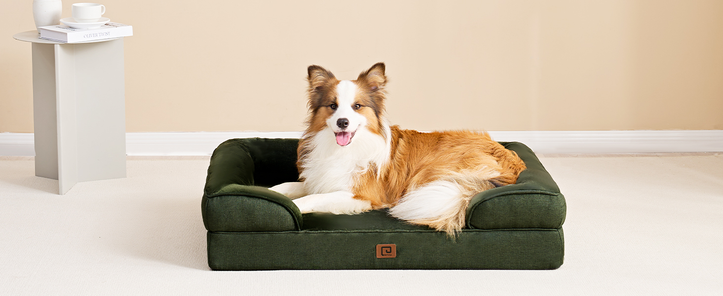 Ортопедичне ліжко для собак EHEYCIGA, великі та середні породи, 91x68 см, Memory Foam, вологостійке, з високим бортиком, сіре