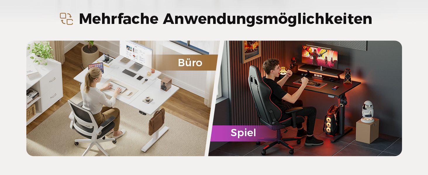 Електричний регульований стіл Agilestic з підсвічуванням, USB-портом та мобільним кріпленням для монітора, 140 x 80 см (Білий)