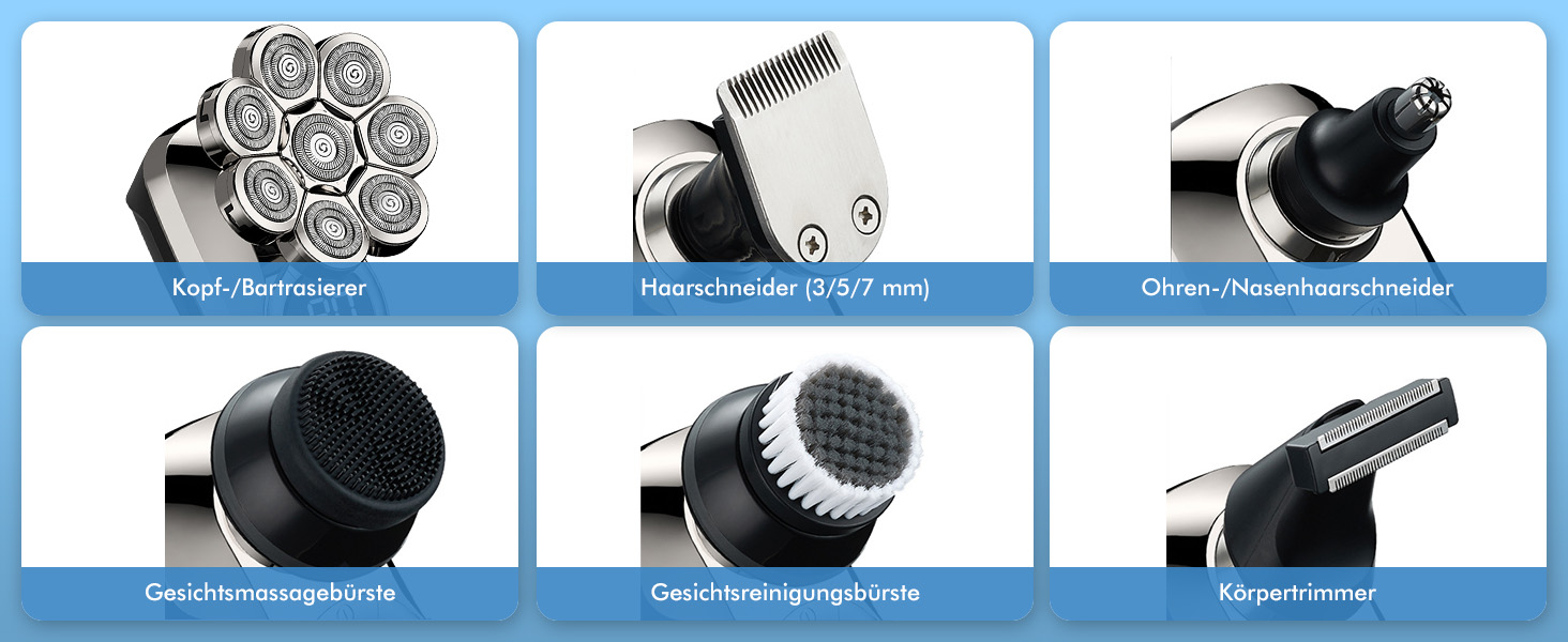 Електричний чоловічий бритва Glatzen 6-в-1 для гоління 0.0 мм, вологостійкий, бездротовий, перезаряджається