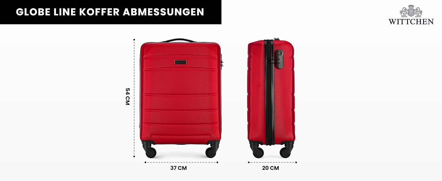 ЧемоданWITTCHEN Globe Line: ручна поклажа, трівалi, ABS, 4 колеса, кодовий замок, телескопічна ручка, червоний, розмір S | Підходить для Lufthansa, Eurowings, Ryanair, Condor, Discover Airlines