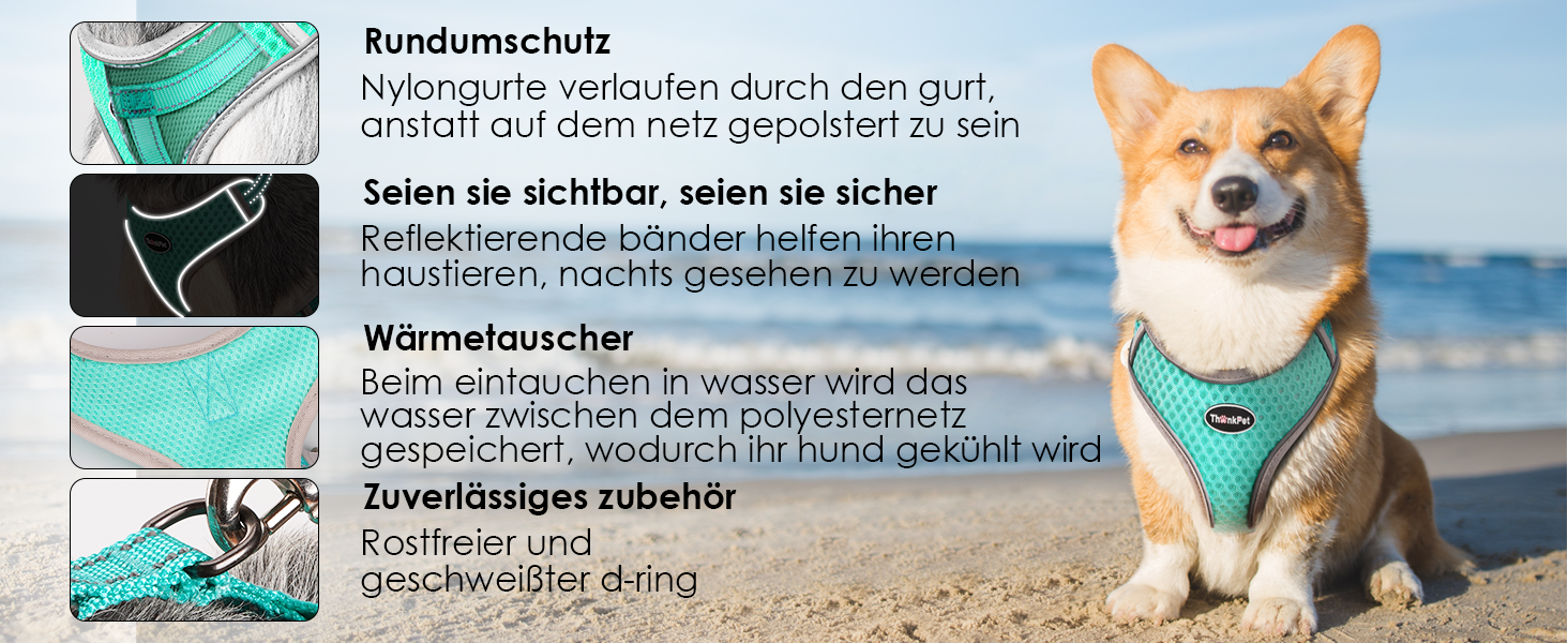 Шлейка для собак ThinkPet No-Pull, дихаюча, для малих, середніх та великих собак, регульована, м'яка, безпечна, з контролем, з підкладкою, світловідбиваюча, чорна, XS (1 шт.)