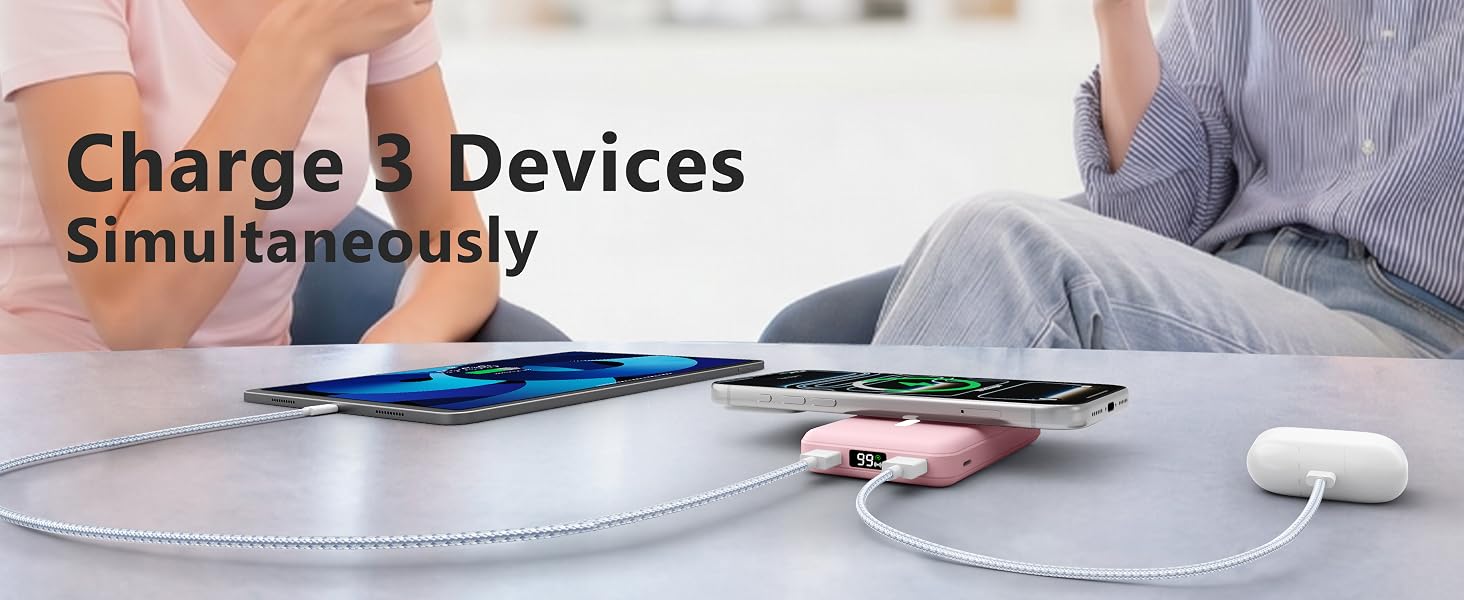 Бездротовий Power Bank AOGUERBE MagSafe 10000mAh, швидка зарядка 22.5W, USB-C, для iPhone 17/16/15/14/13/12 Pro Max, Рожевий