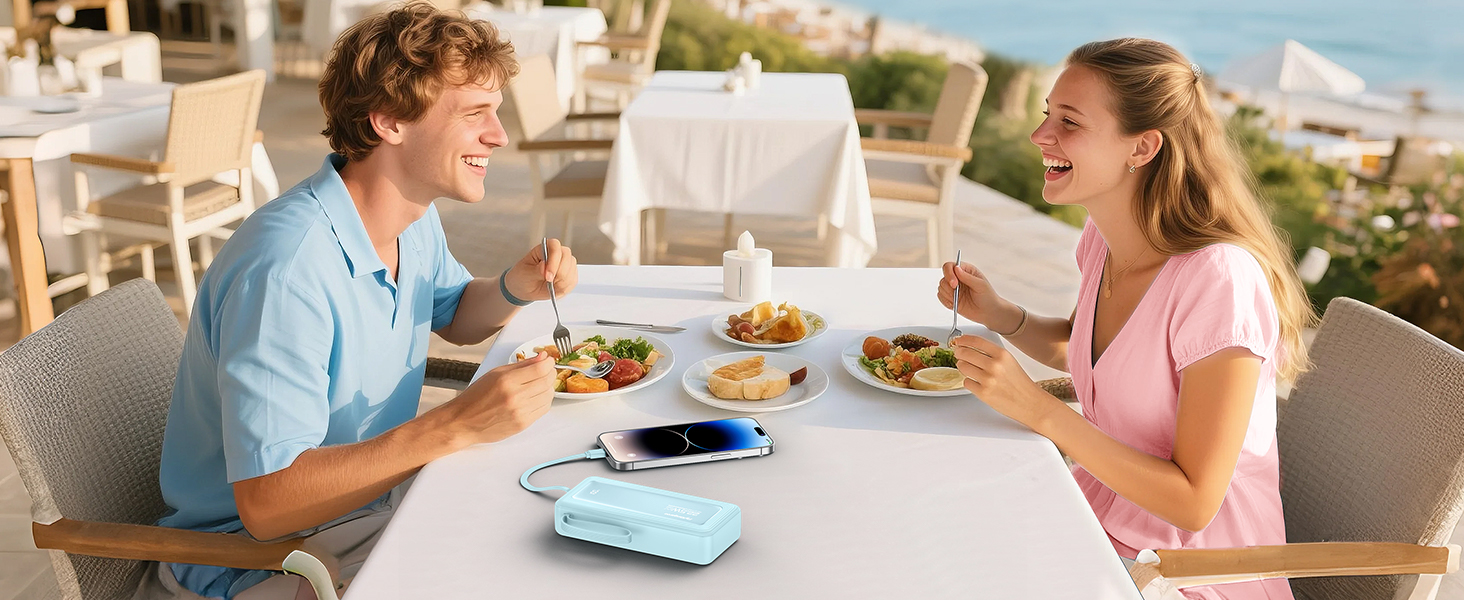 Power Bank 20000mAh, 22.5W, 6 виходів, 2 входи, LED дисплей, сумісний з iPhone, Samsung, Pixel, блакитний