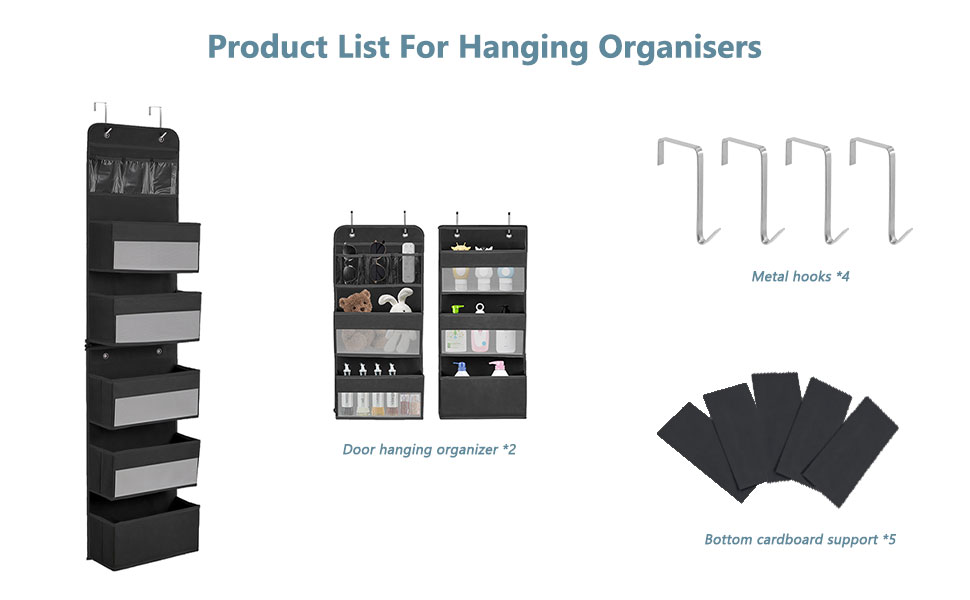 Організатор для дверей, підвісний, з 5 кишенями, з гачками, для ванної кімнати, шафи, кемпінгу, 150x36.5x14 см (Чорний)