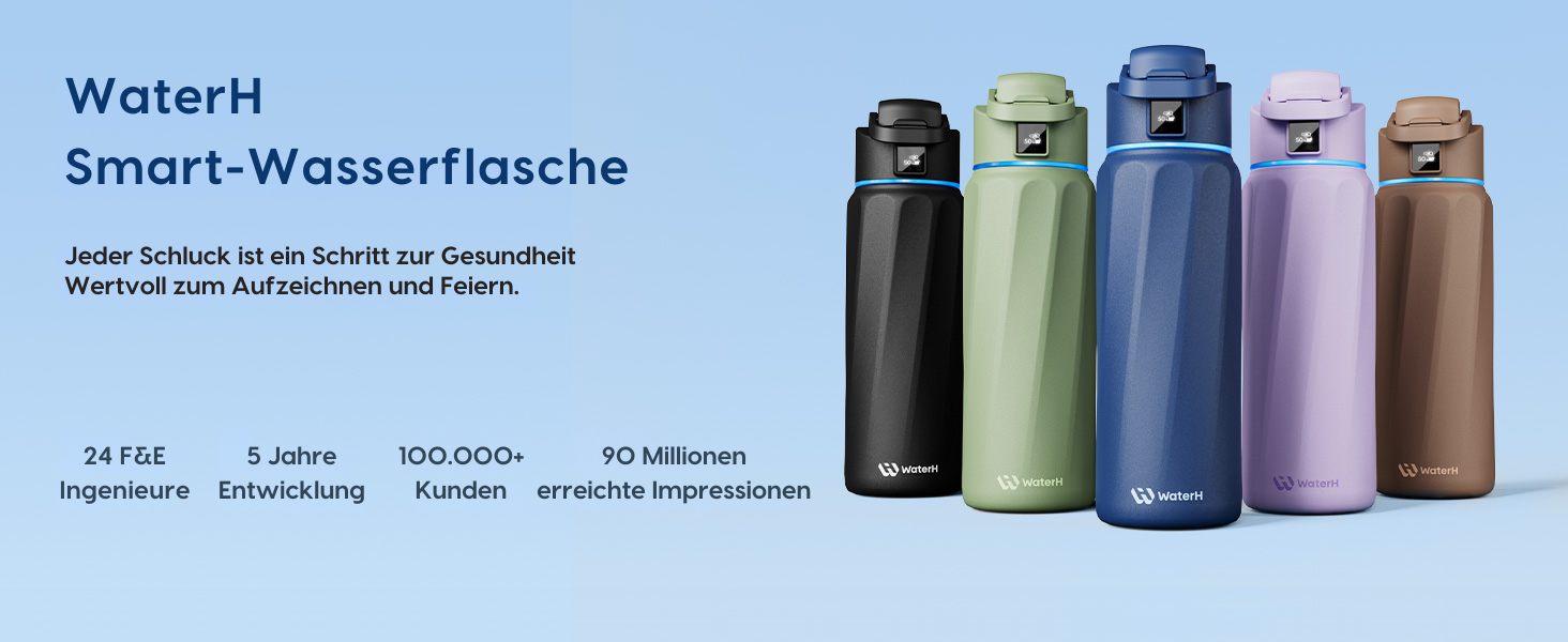 Розумна пляшка для води WATERH Boost з нагадуванням та трекером, 946 мл, нержавіюча сталь, блакитна