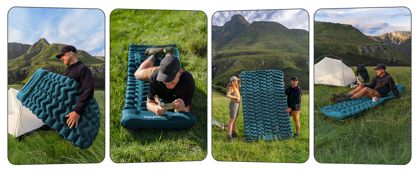 Килимок для кемпінгу Naturehike, ультралегкий надувний, з інтегрованим насосом, для велосипедних походів та наметів, синій, одинарний