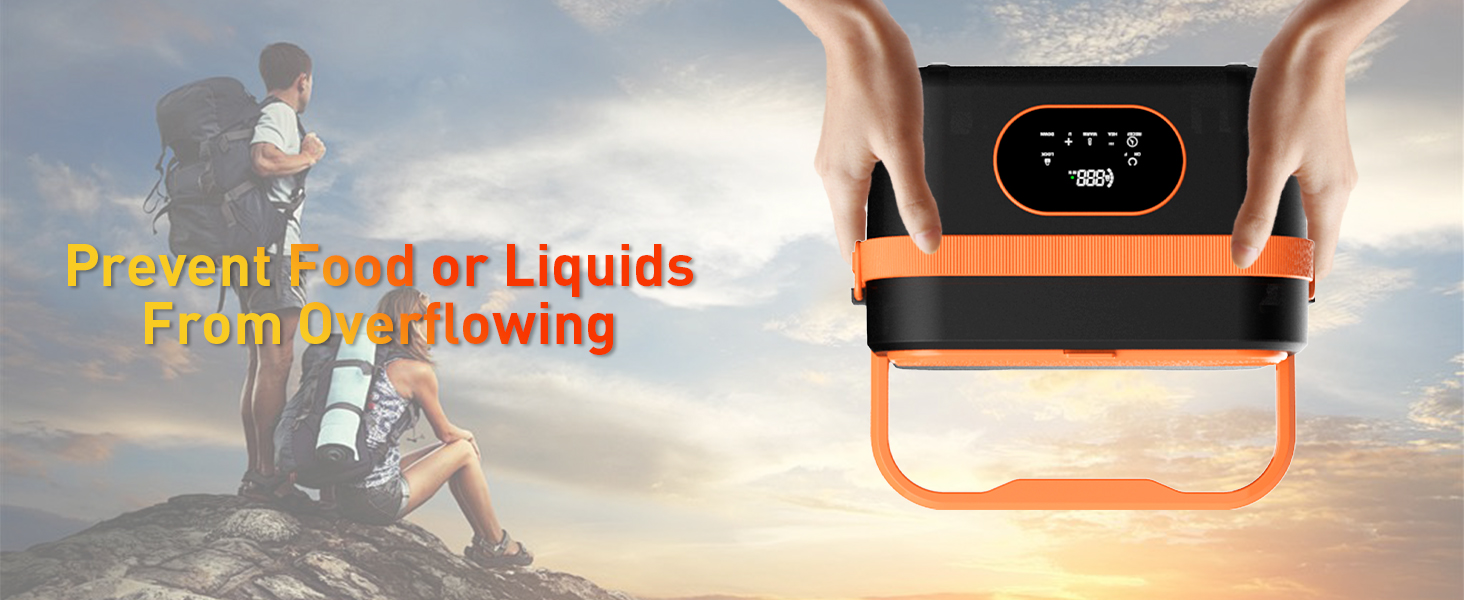 Електрична обідовниця з підігрівом 1.5L, перезаряджувана, портативна, для роботи, сім'ї, кемпінгу, офісу, подорожей, будівельних майданчиків, чорна з червоними акцентами