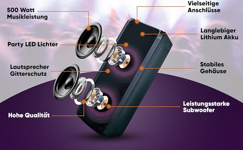 Портативна Bluetooth-колонка Reflexion PS09BT - 500W, Караоке, DJ, LED-підсвітка, Радіо, Мікрофон, Чорний