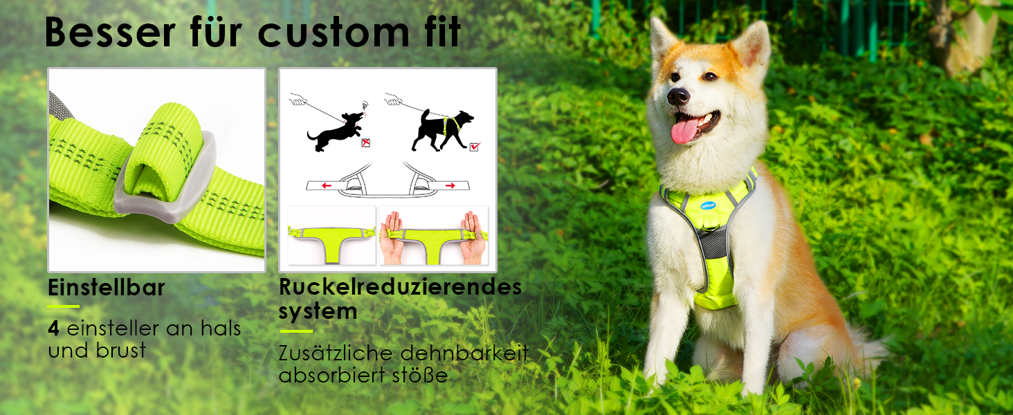 ThinkPet Шлейка для собак від тяги з ручкою - регульована, не тягне, світловідбиваюча, дихаюча, з підкладкою (S, зелений), 1 шт.