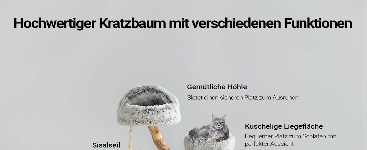 Кігтеточка Fudajo Designer у вигляді дерева, висока, з плюшем та сизалем, для котів, з гамаком (80 см)