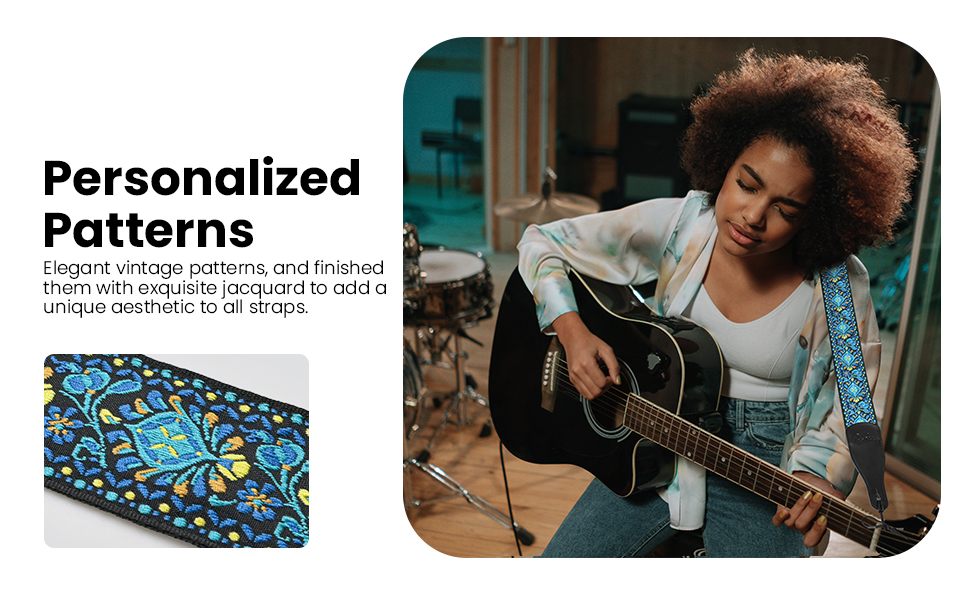 Гітарний ремінь Jacquard з бавовни з шкіряними кінцями для бас-гітари, акустичної та електрогітари, жовтий