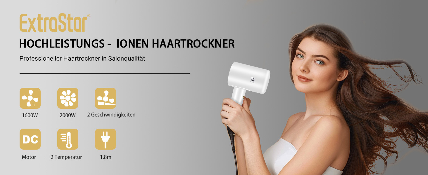 Професійний фен 2000W з регулюванням температури та швидкості, насадка-концентратор, холодний струмінь повітря для дому, салону краси та подорожей (білий)