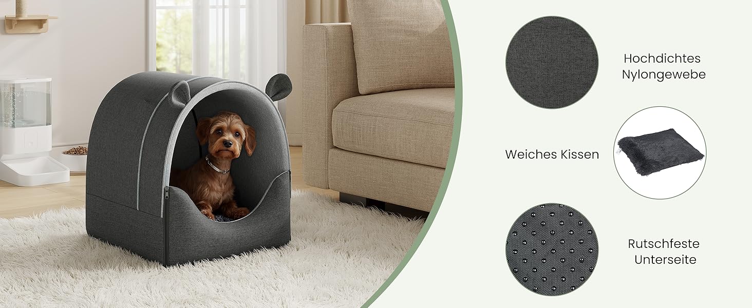 Будка для собак EUGAD, 45x40x45 см, з плюшевою подушкою, 2-в-1, для маленьких собак, тепла, для вулиці, зимостійка