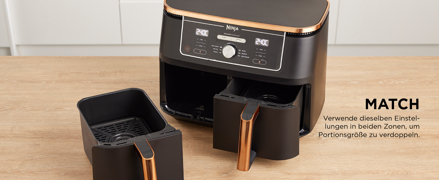 Ninja Foodi MAX Dual Zone Air Fryer - 9.5L, 6-in-1, Copper/Black - AF400EUCP