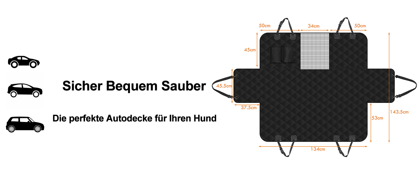 Накладка на сидіння автомобіля для собак Caliyo, 143.5x134 см, чорна. Захист заднього сидіння, водовідштовхувальна, анти-царапин, з боковими захистами та віконцем. Універсальна.