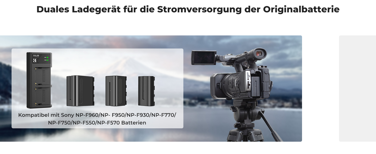 K&F CONCEPT NP-F970: 2 акумулятори 6600mAh та LED-зарядний пристрій (сумісний з Sony NP-F550, F570, F750, F770, F930, F950, F960, F970) для LED-ліхтів, моніторів та камер