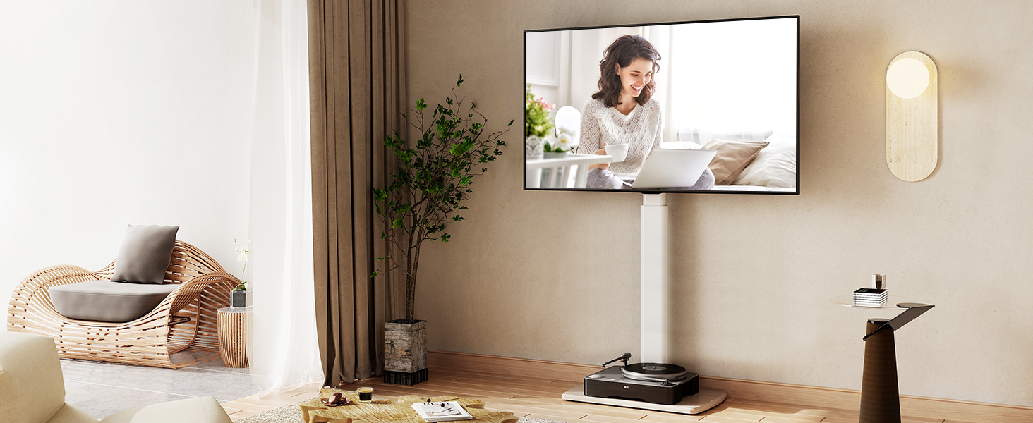 FITUEYES Adjustable Swivel TV Stand with Wood Base - Fits 32-70 inch TVs up to 40kg, VESA 400x600