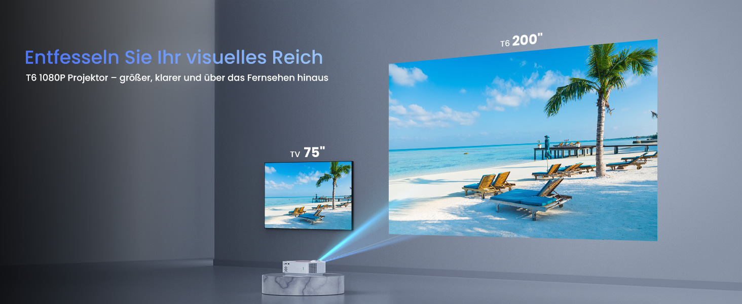 HOPVISION Beamer: Міні проектор Full HD 1080P з Bluetooth 5.1, 9500 Lumens, 4K підтримка, для дому та вулиці. Сумісний зі смартфоном, HDMI, USB, Pad, Fire Stick, PS5