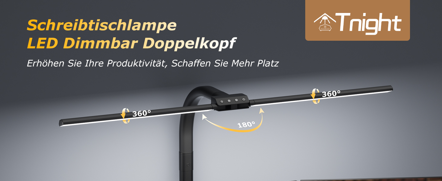 Стійка LED лампа для столу 24W з двома головками, захистом для очей, регулюванням яскравості та 10 кольорами, для дому, офісу, навчання, чорного кольору