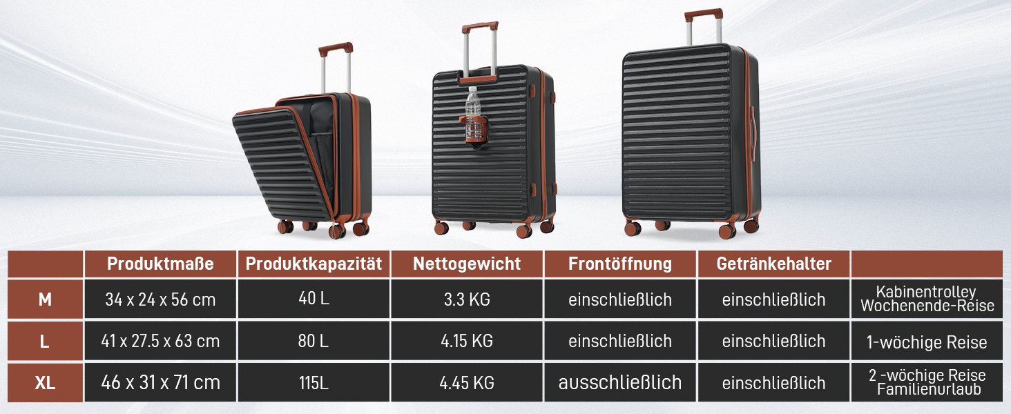 Набір валіз Merax TSA-Schloß: M, L, XL. Чорний. З телескопічним ручками та 4 колесами. PP-матеріал.