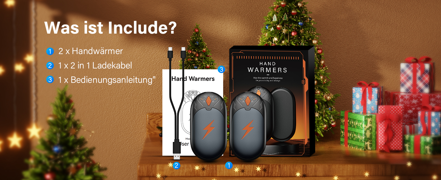 Електричні грілки для рук 2 шт. - Ultraleicht, перезаряджаються, портативні, 3 режими нагріву, до 24 годин, багаторазові USB грілки для рук для активного відпочинку взимку (сірий)