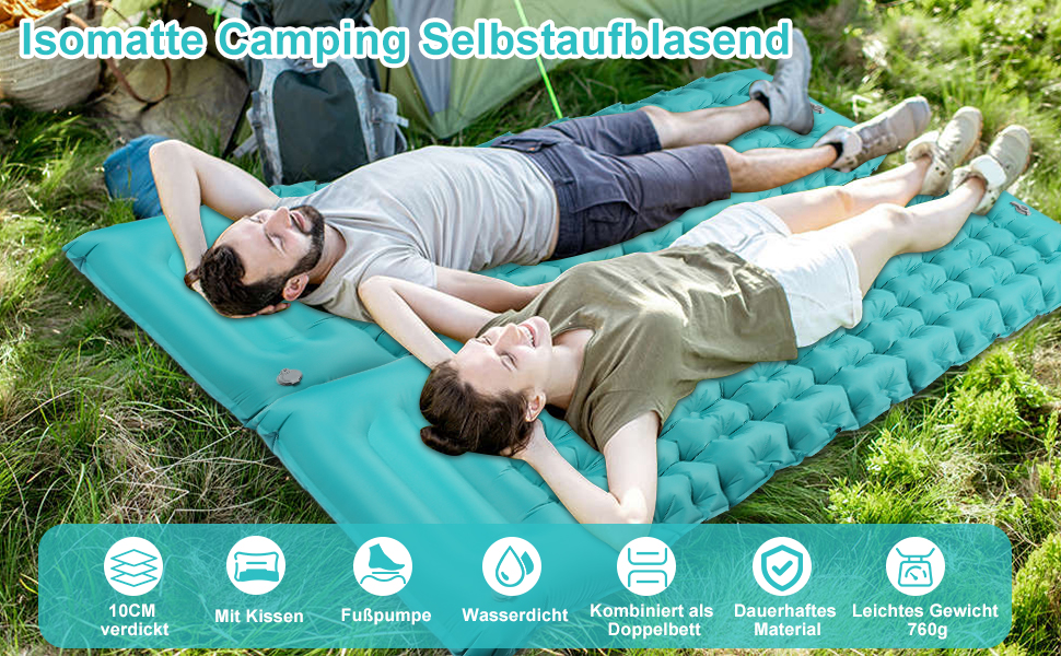 Надувна ізомат для кемпінгу DeeprBling Isomatte з самонадуванням та помпою, 200x70x10 см
